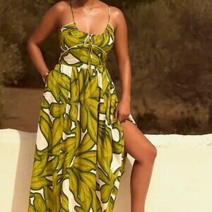 Anthropologie Celandine L Printed vacation dress in green